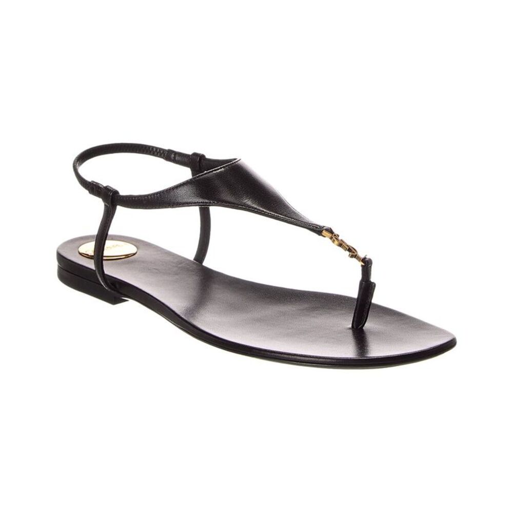 Saint Laurent Cassandre Leather Sandal, Black - Picture 1 of 5